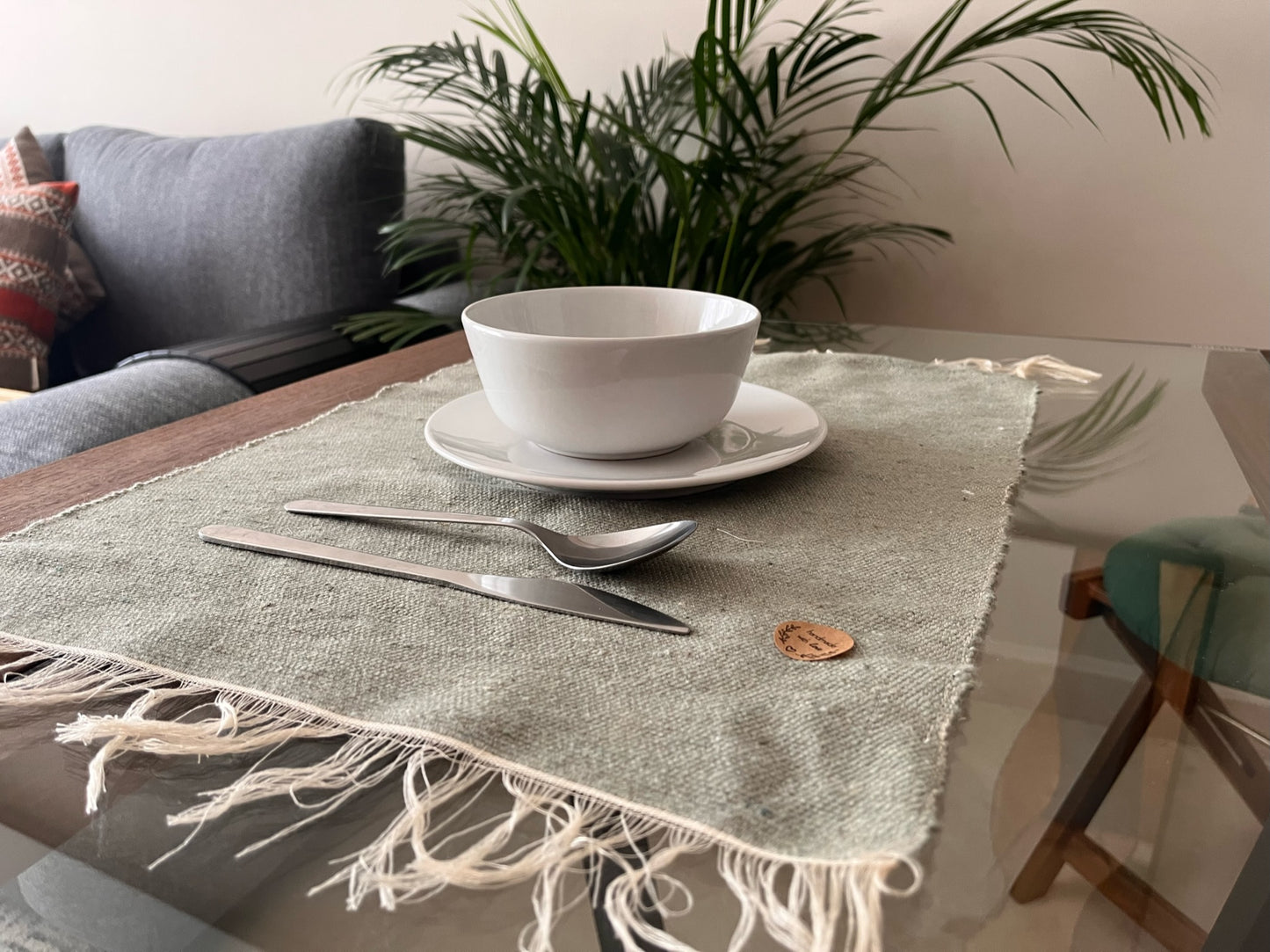 Plain Placemats with Fringes (Pack of 2) - Olive Edition