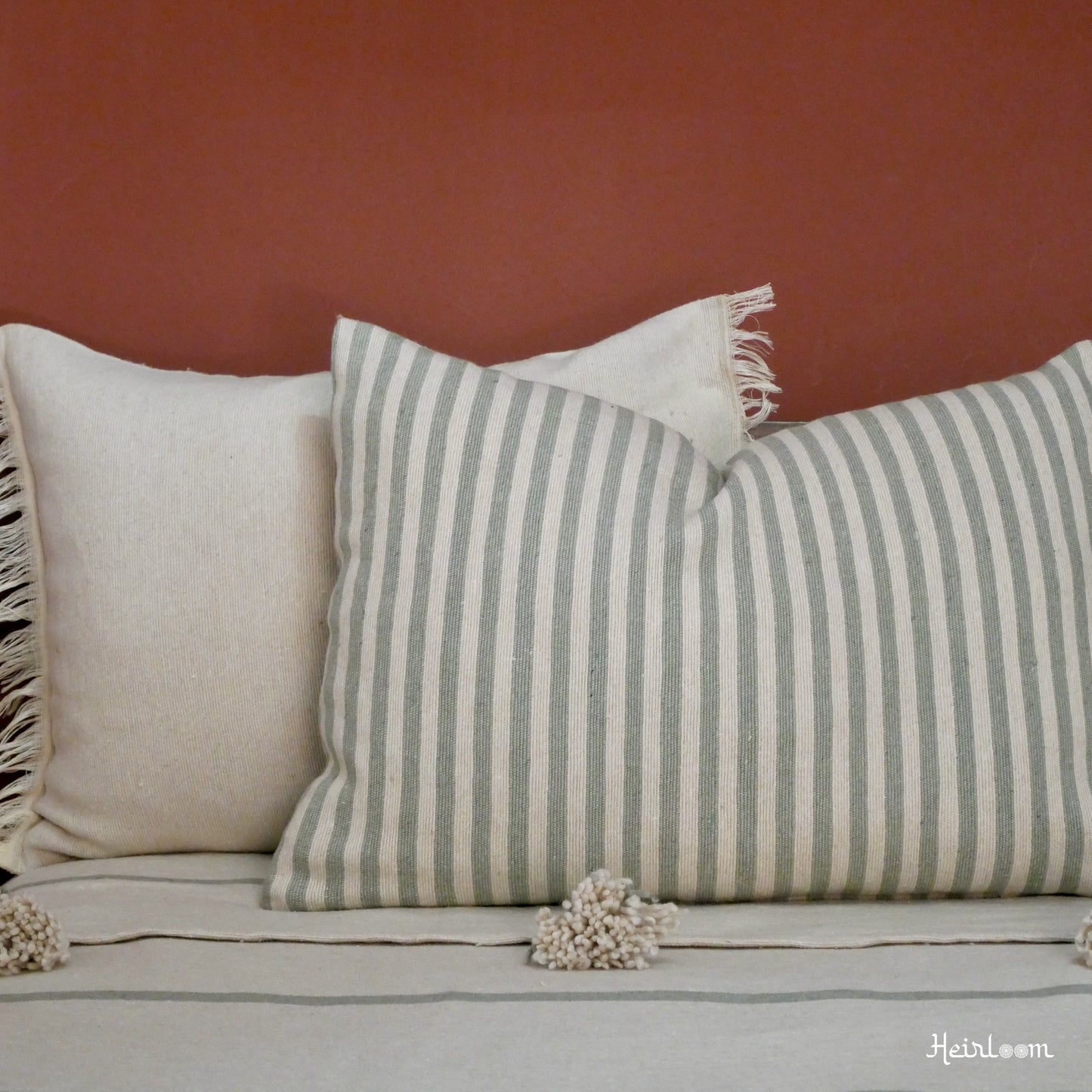 2 Housses de Coussins Rayées - Edition Olive