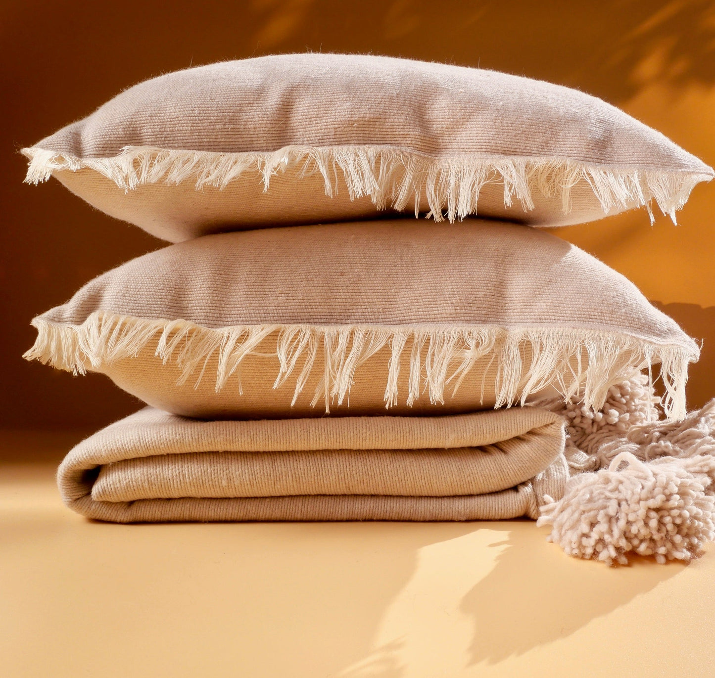 Housse de Coussin Unie à Franges - Edition Crème