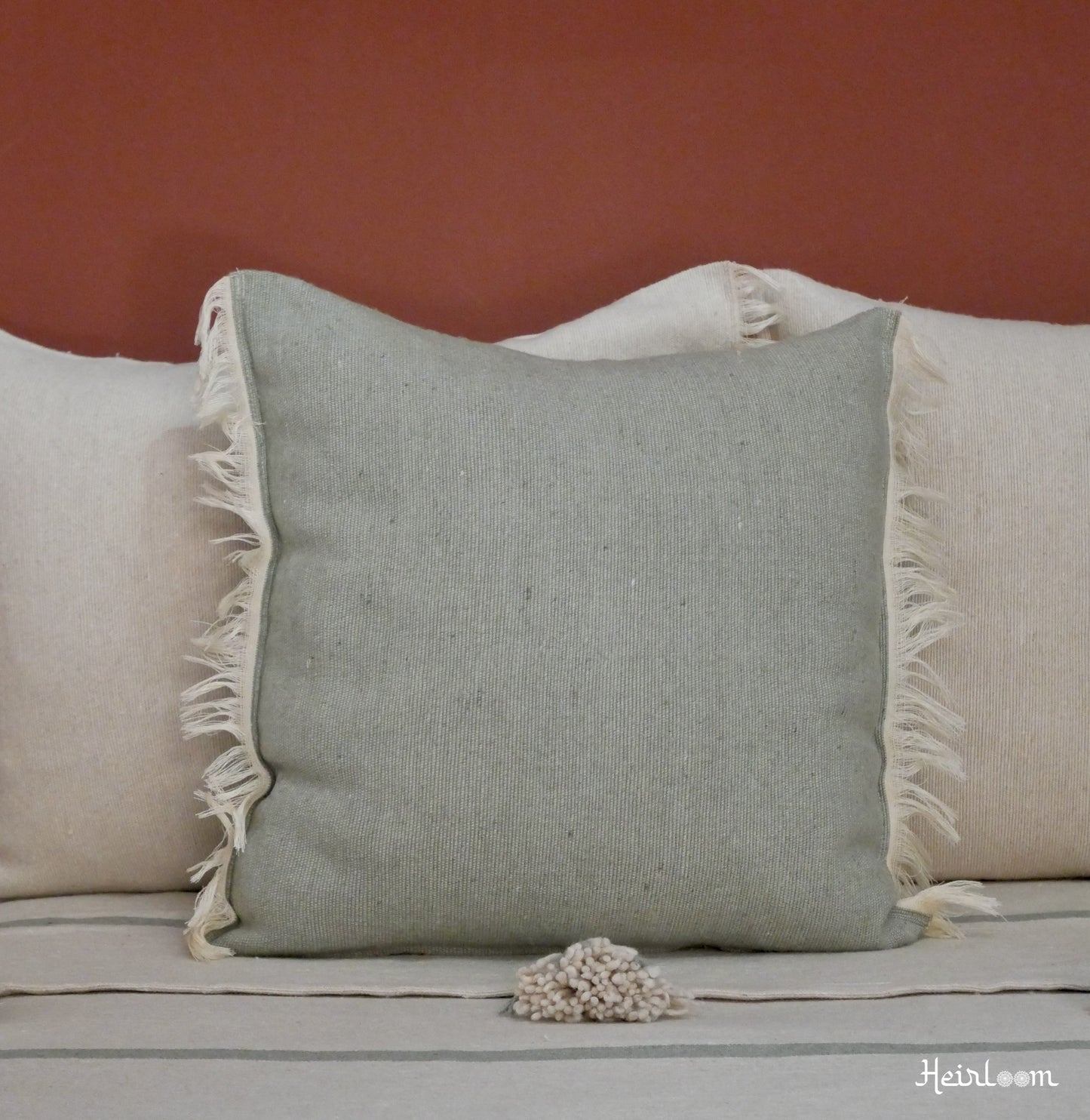 Plain Cushion Cover with Fringes - Olive Edition