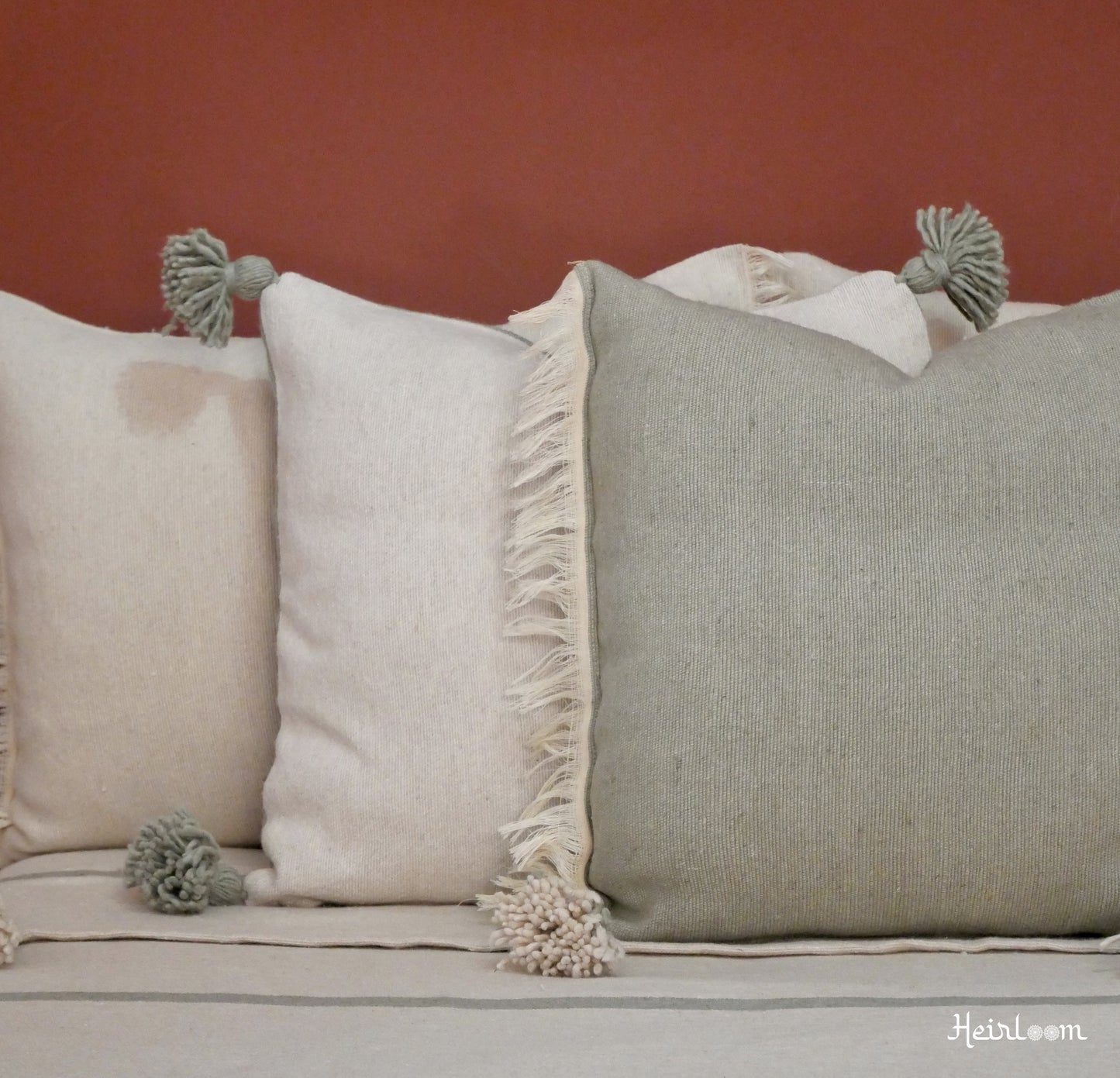 Plain Cushion Cover with Fringes - Olive Edition