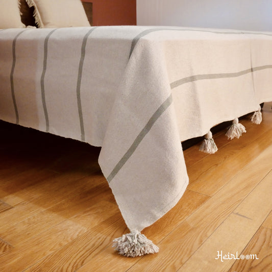 Couvre-lit rayé - Édition Crème et Olive
