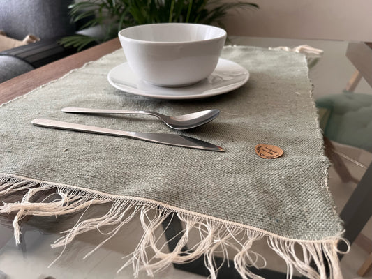 Plain Placemats with Fringes (Pack of 2) - Olive Edition